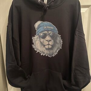 2XL Women’s Glitter Detroit Lions Black Hoodie Lion with Sunglasses & Beanie